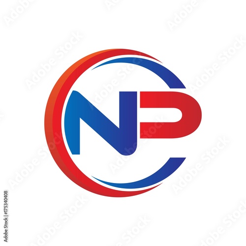 np logo vector modern initial swoosh circle blue and red