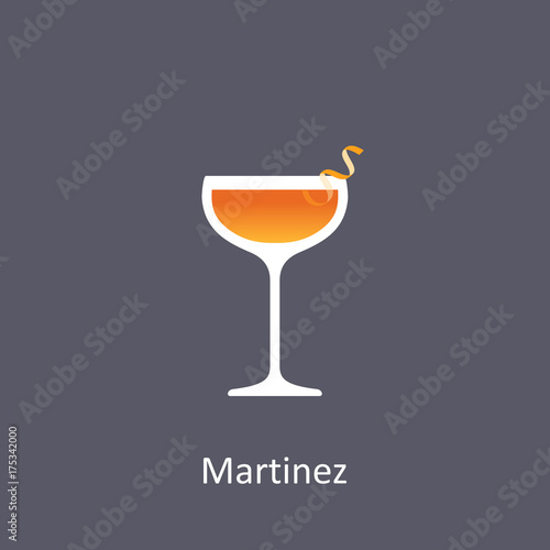 Martinez cocktail icon on dark background in flat style