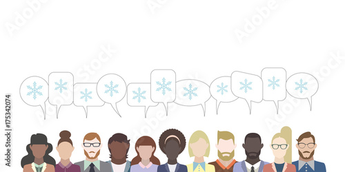 Leute mit Sprechblasen - blaue Schneeflocken