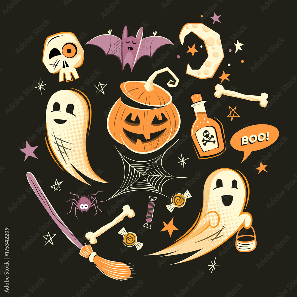 Fototapeta premium Halloween design vector decorations and characters.