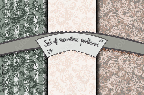 set of seamless patterns with flowery and bands  decor