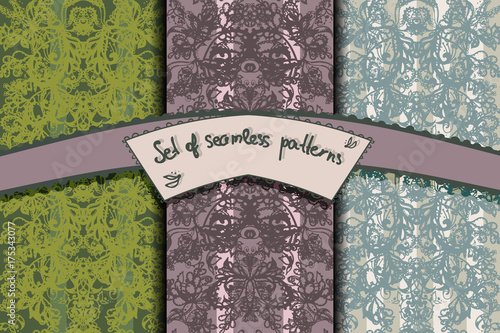 set of seamless patterns with flowery and bands  decor