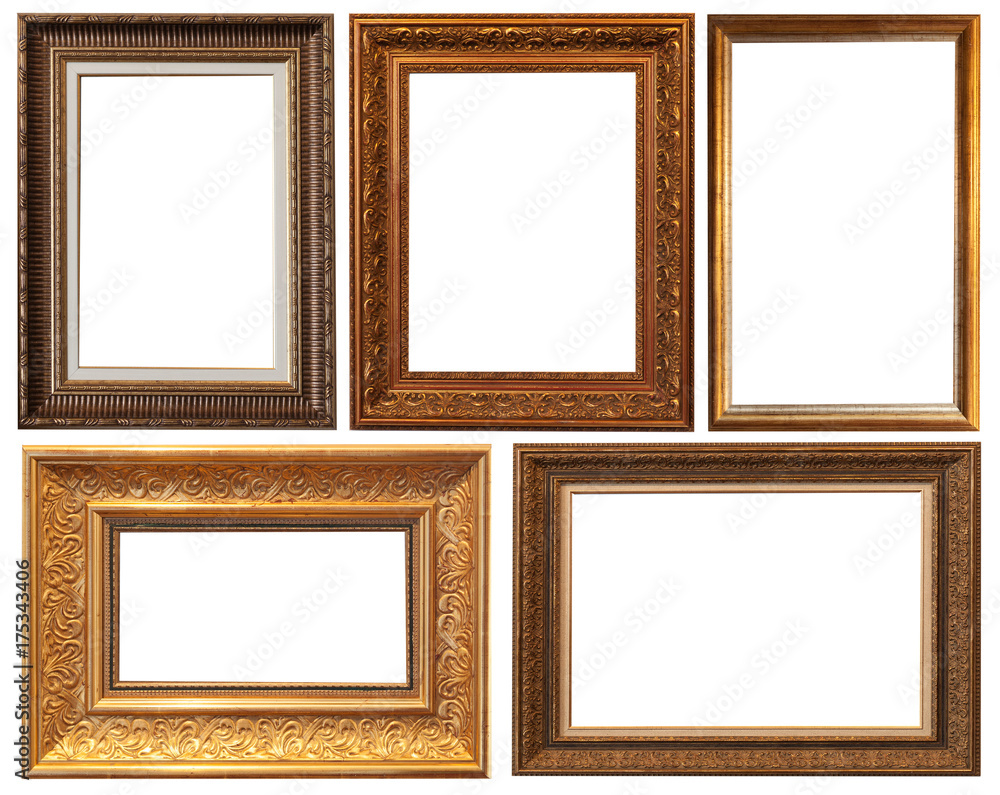 a picture gold frame on a white a picture gold frame on a white