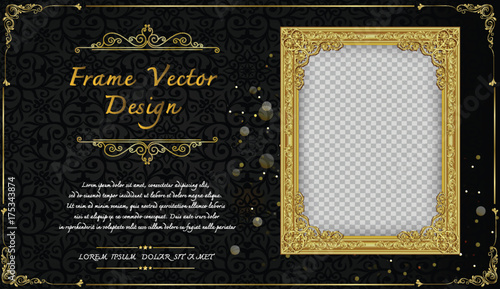 Thailand Royal gold frame on drake pattern background, Vintage photo frame on drake background, antique, vector design pattern
