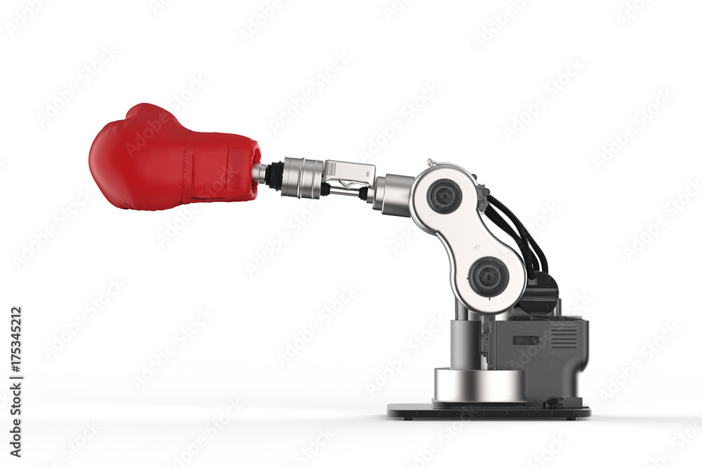 robot arm with red boxing gloves robot arm with red boxing gloves
