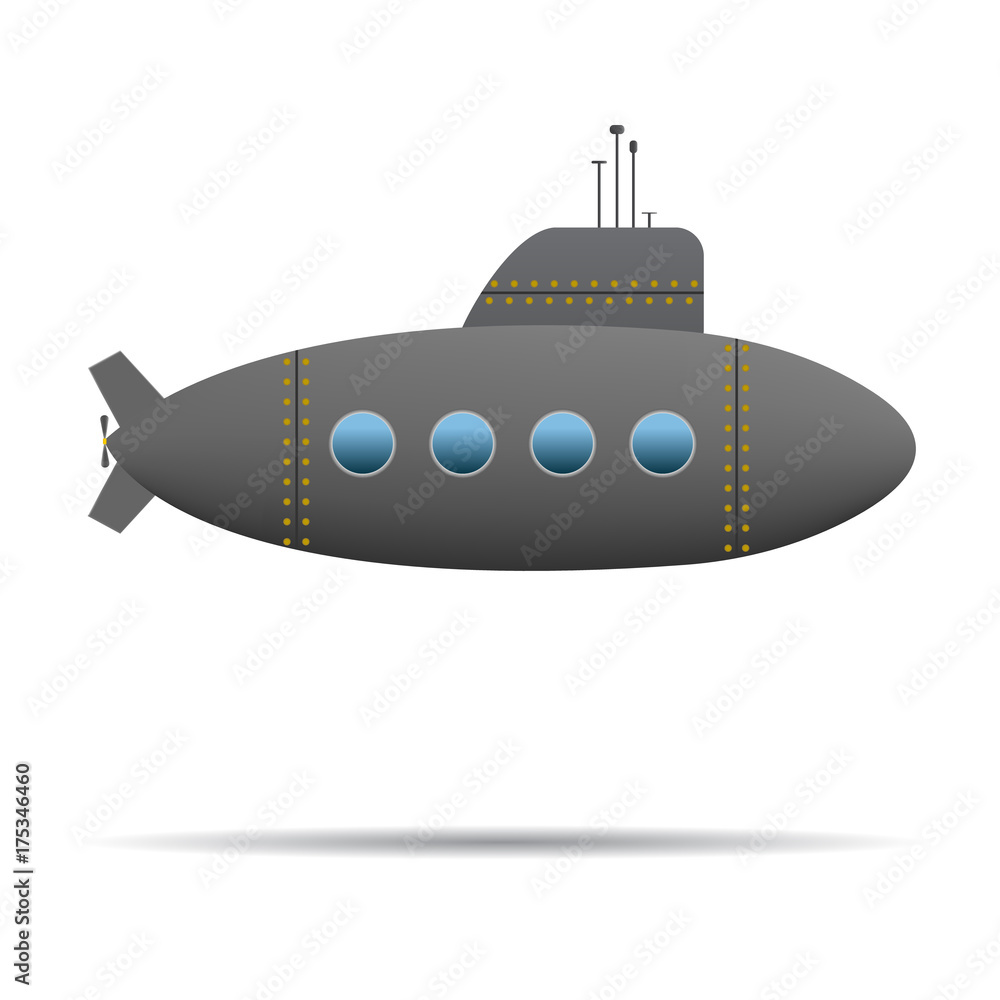 Cartoon submarine. Dark realistic submarine on white background. Stock  Vector | Adobe Stock