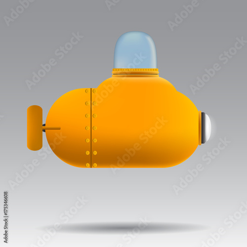 Cartoon submarine.  Realistic submarine on white background. Concept.