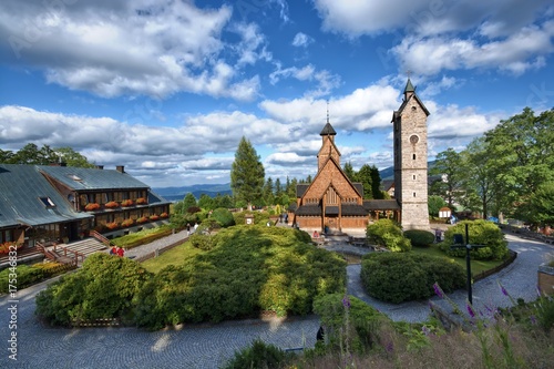 Medieval Norwegian stave church transferred from Vang in Norway and re-erected in 1842 in Karpacz, Poland