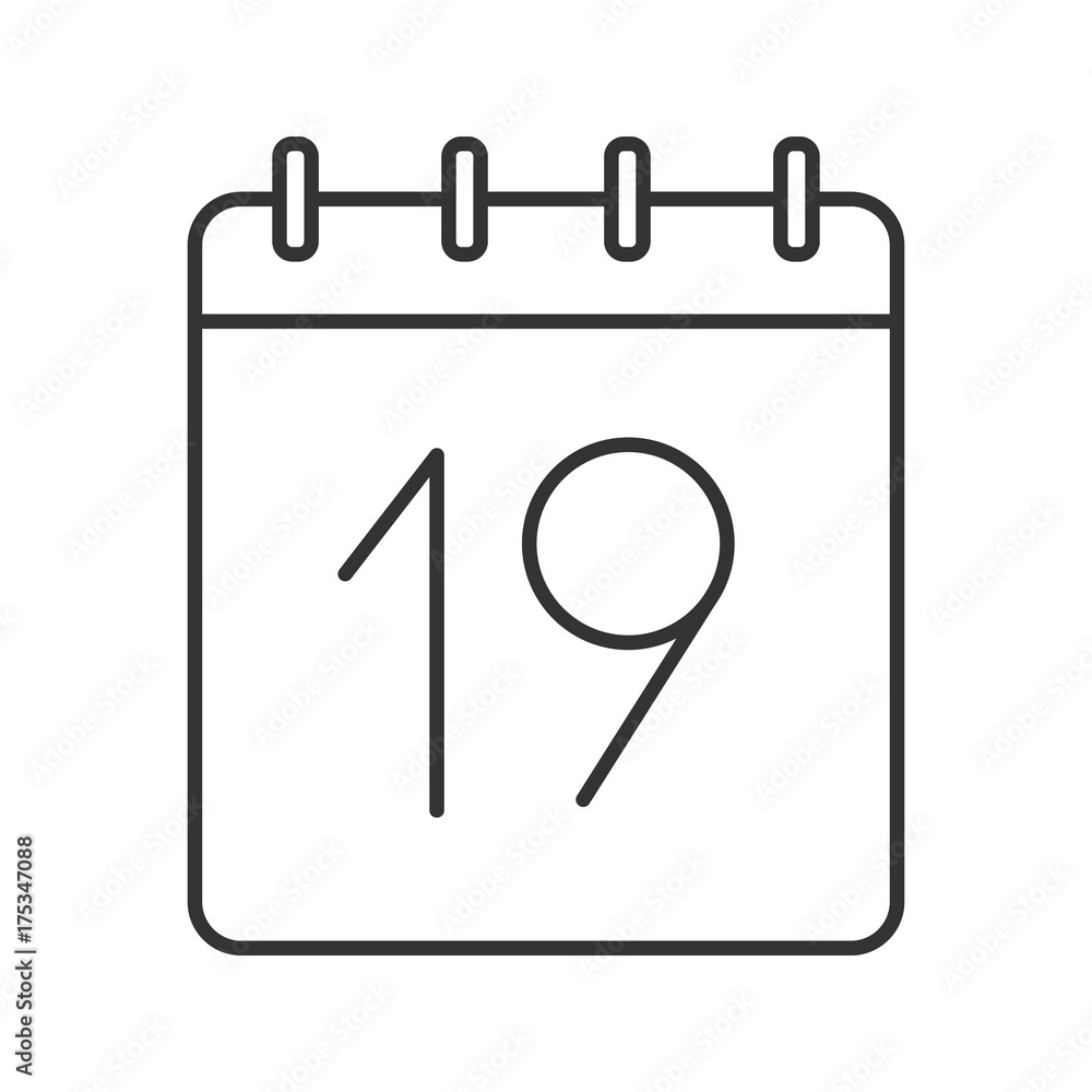 Nineteenth day of month linear icon Nineteenth day of month linear icon
