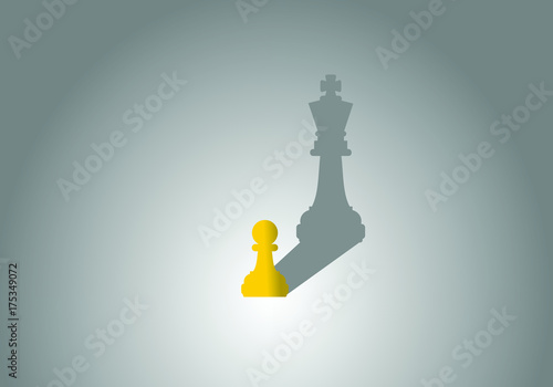 Chess pawn with king shadow. Successful and ambitious concept