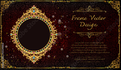 Thailand Royal gold frame on drake pattern background, Vintage photo frame on drake background, antique, vector design pattern
