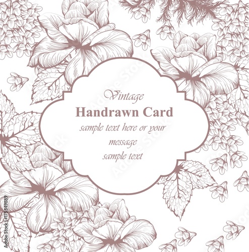 Vintage ornamented floral card line art. Beautiful background. hand drawing g...