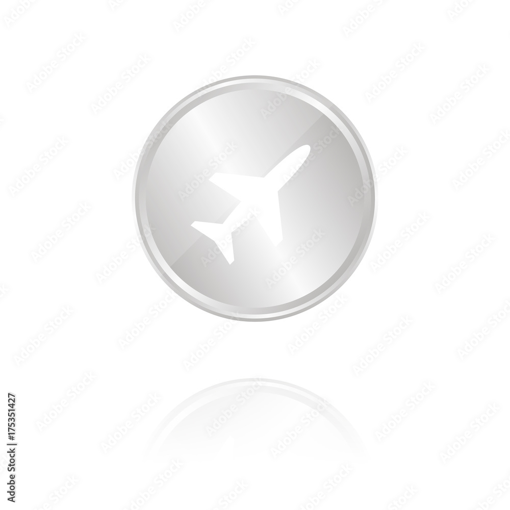 Flugzeug - Silber Münze mit Reflektion
