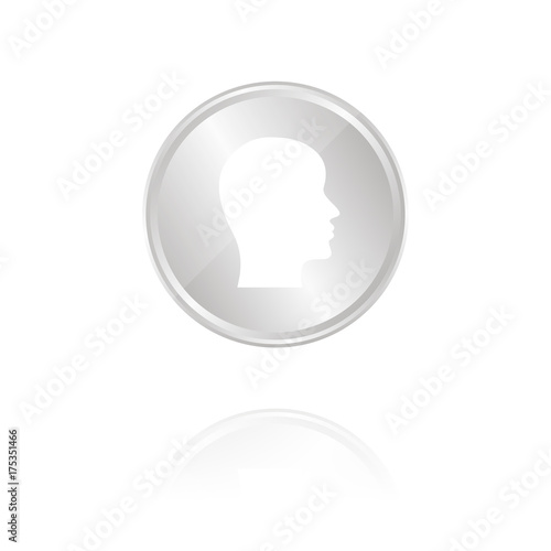 Kopf im Profil - Silber Münze mit Reflektion
