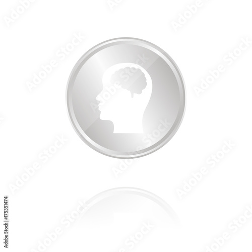 Kopf und Gehirn - Silber Münze mit Reflektion