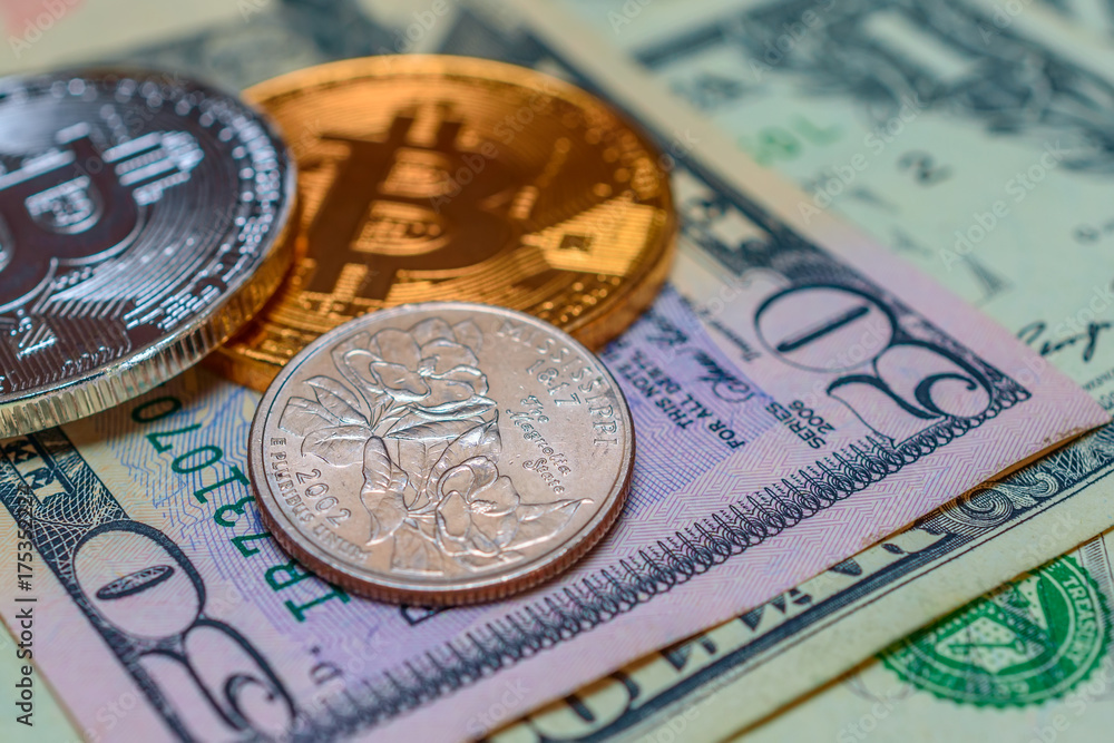 bitcoin against the background of dollars bitcoin against the background of dollars