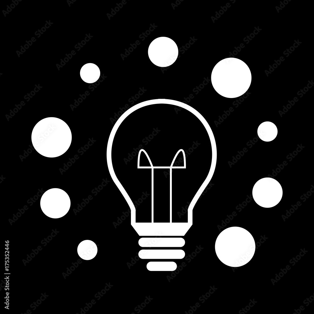 light bulb, ring of bubbles - shining, icon, symbol, pictogram, sign - perfect for web & print - vector - cute - white, black background light bulb, ring of bubbles - shining, icon, symbol, pictogram, sign - perfect for web & print - vector - cute - white, black background