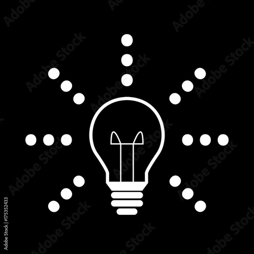 light bulb, beams, bubbles - shining, icon, symbol, pictogram, sign - perfect for web & print - vector - cute - black background, white outline