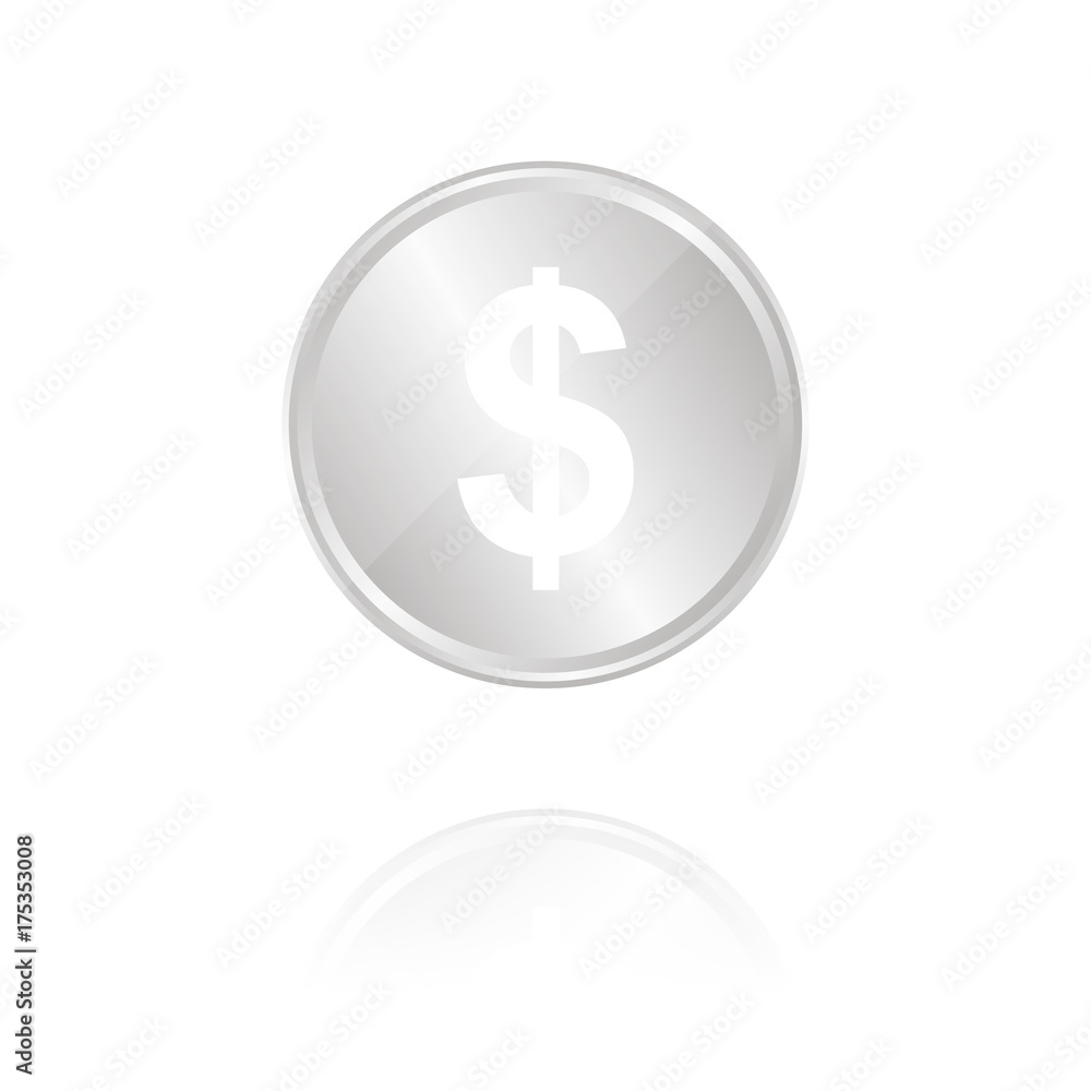 Dollarzeichen - Silber Münze mit Reflektion Dollarzeichen - Silber Münze mit Reflektion