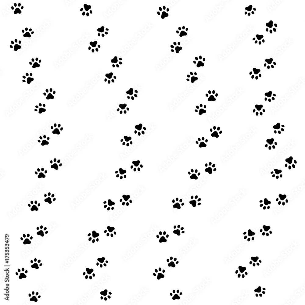 Fototapeta premium Cat paw track. Seamless animal pattern of paw footprint. Vector