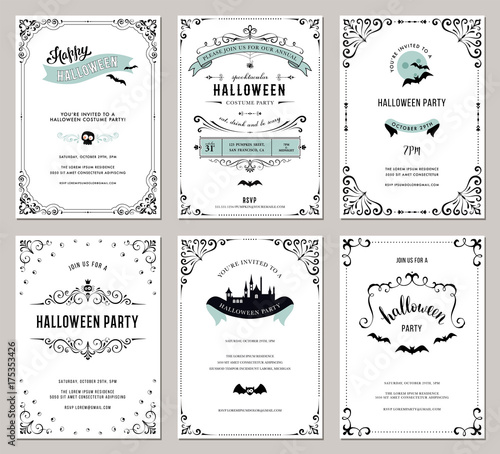 Set of 6 Halloween cards. Vector illustration.