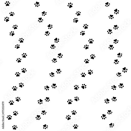 Cat paw track. Seamless animal pattern of paw footprint. Vector