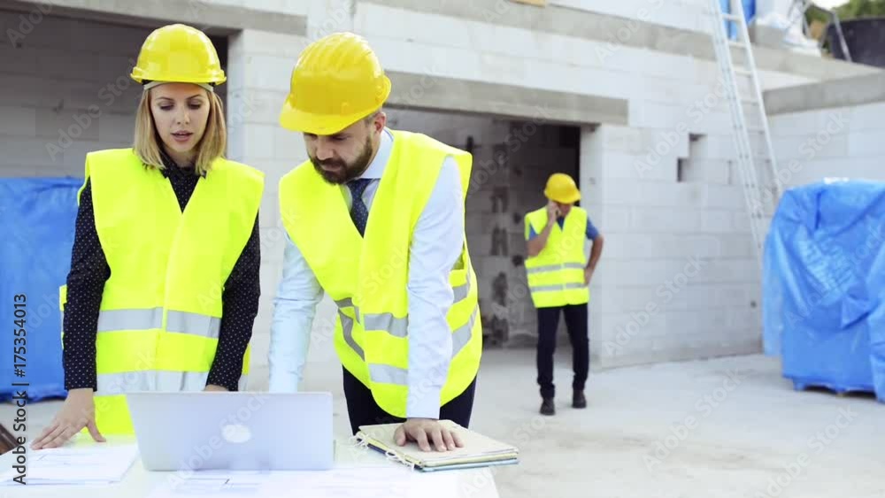Architects and worker at the construction site. Architects and worker at the construction site.