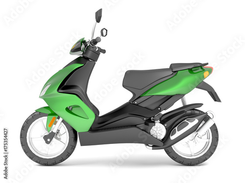 3d rendering of a black green scooter isolated on white background.