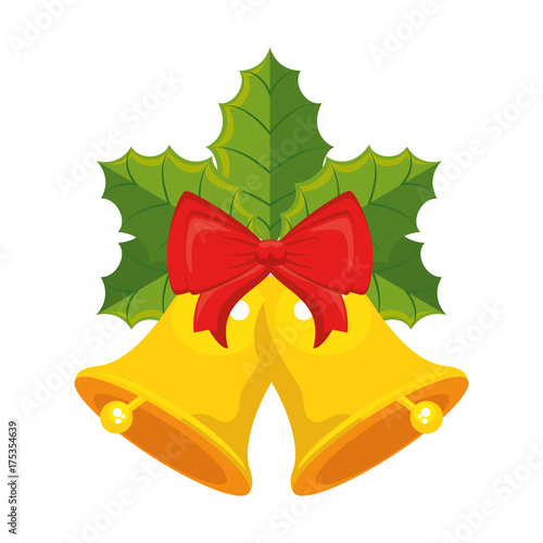 merry christmas bell with bow and leafs decorative