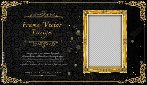 Thailand Royal gold frame on drake pattern background, Vintage photo frame on drake background, antique, vector design pattern