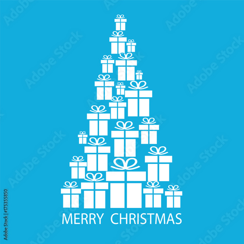 Merry Christmas tree with gift boxes on blue background for your card design, stock vector illustration, eps 10