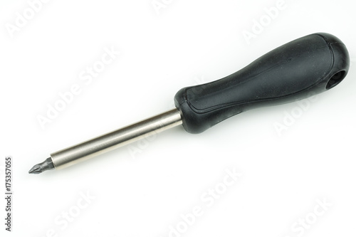 isolated stainless steel metal screwdriver , repair equipment on white background