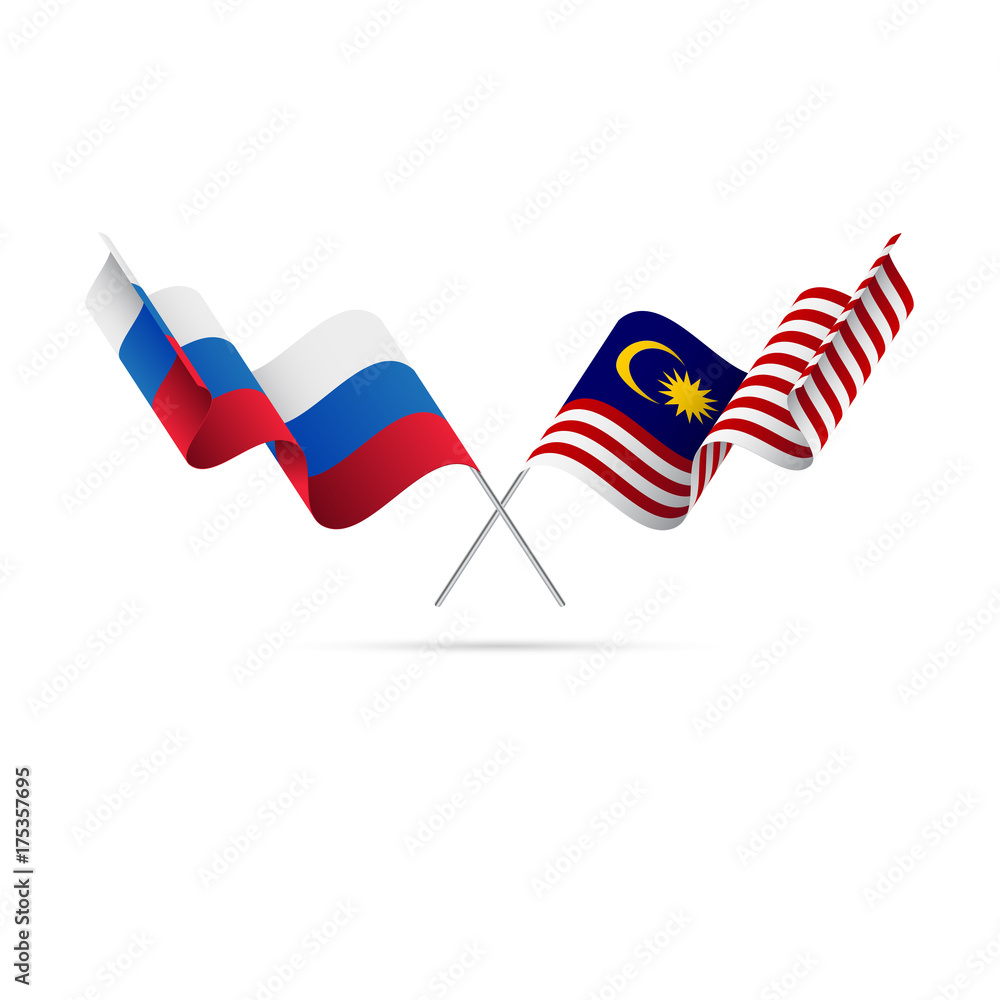Fototapeta premium Russia and Malaysia flags. Vector illustration.