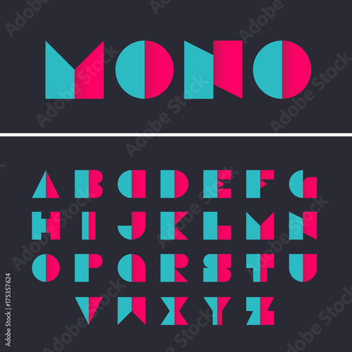 Geometric font. Vector alphabet with gradient effect letters stylized colorful bright font and alphabet.