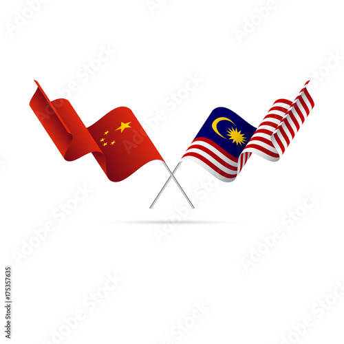 China and Malaysia flags. Vector illustration.