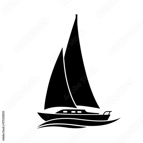 Black sailboat vector icon on white background, isolated object