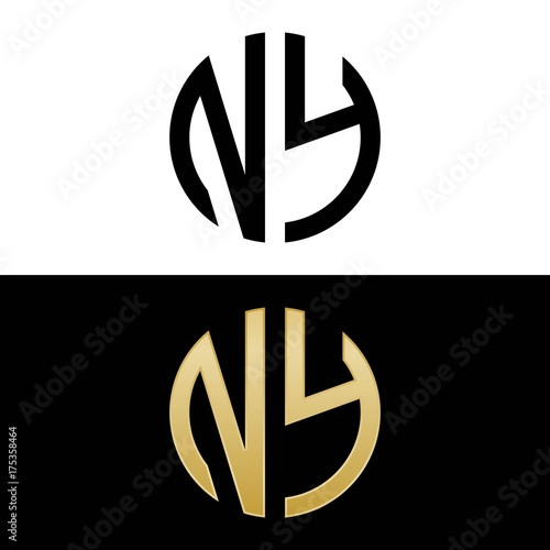 ny initial logo circle shape vector black and gold