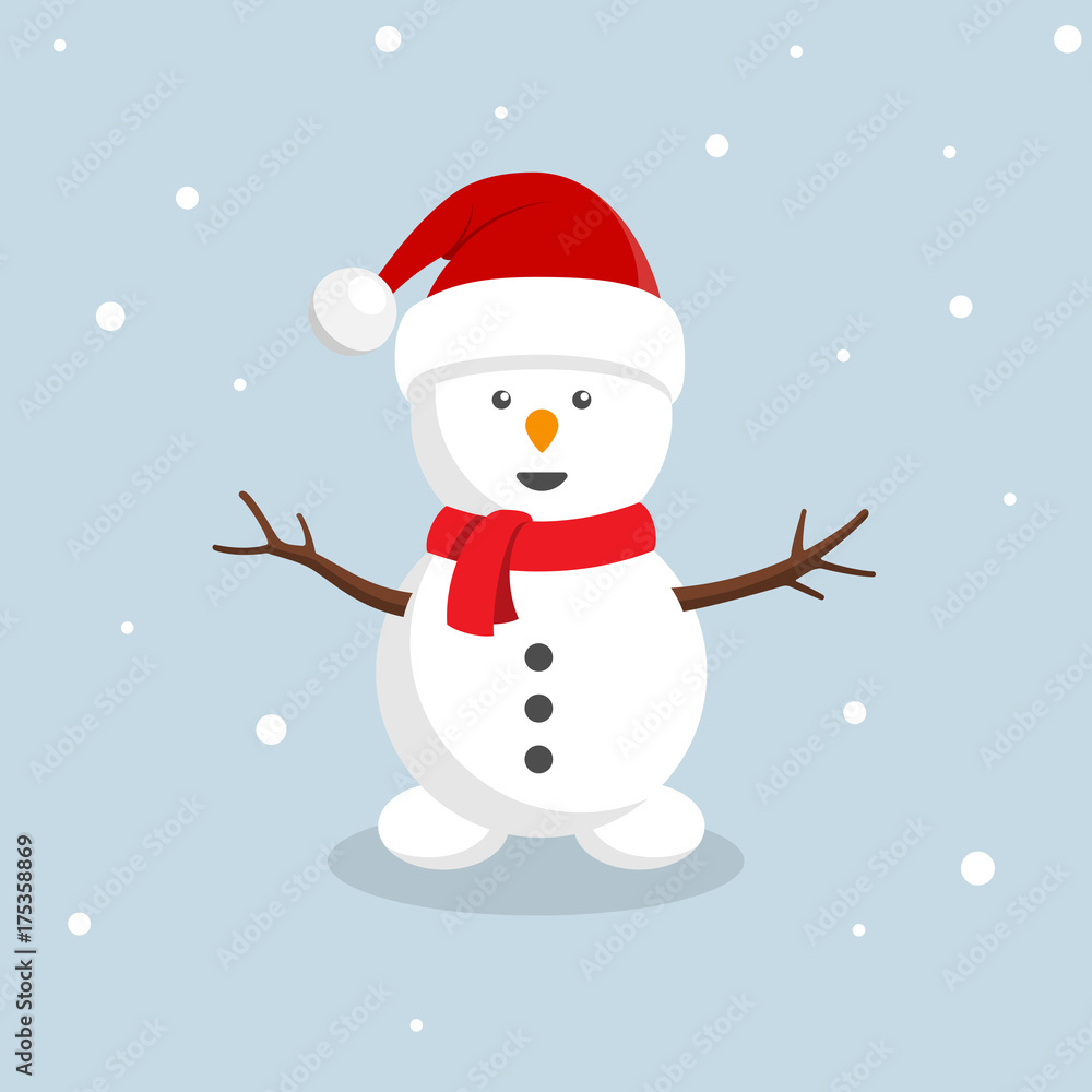 Retro styled Christmas Card with snowman with santa hat