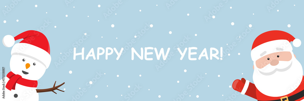 New Year 31Cartoon illustration banner for holiday theme with Santa Claus and snowman on winter background. New Year 31Cartoon illustration banner for holiday theme with Santa Claus and snowman on winter background.