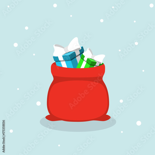 Vector red Santa Claus bag with gifts