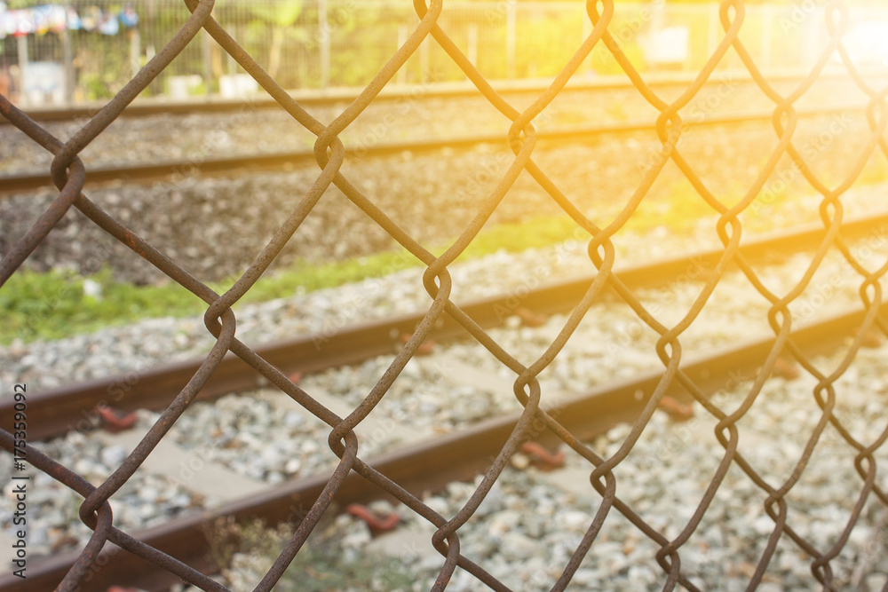 Fototapeta premium Metal net, Rail iron rail fence, Rusted iron mesh
