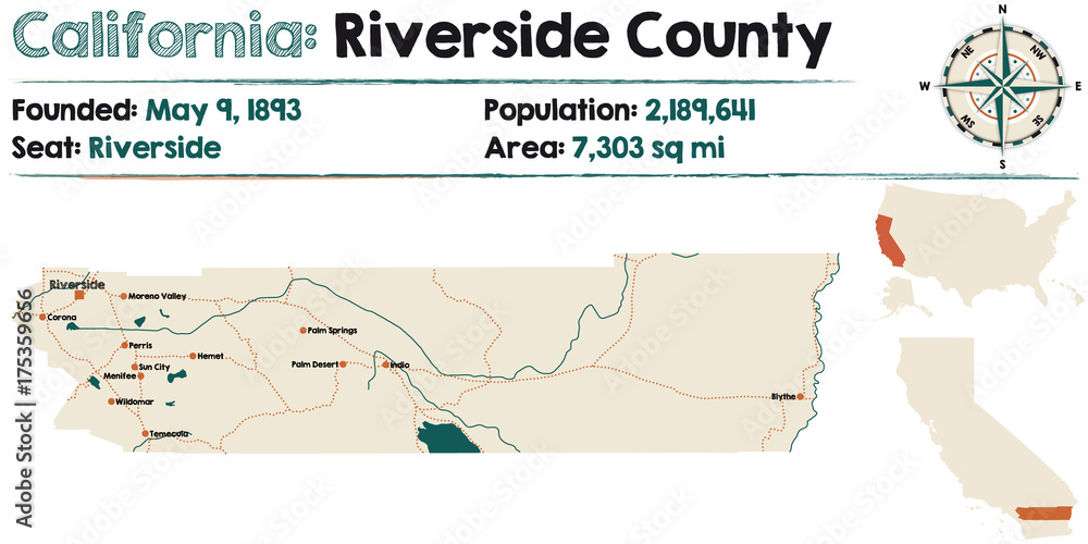Large and detailed map of California - Riverside county