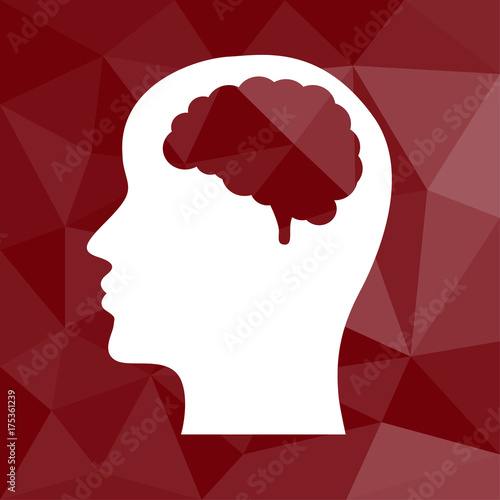 Kopf mit Gehirn im Profil - Icon mit geometrischem Hintergrund rot