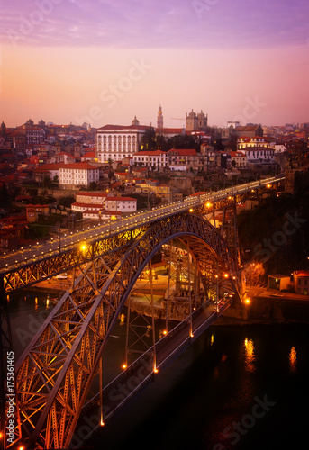 bridge of Dom Luis I in old Porto, Portugal, retro toned
