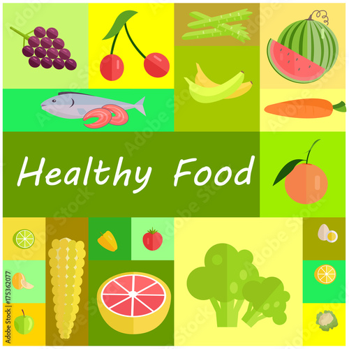 Healthy Organic Food Cartoon Illustrations Set