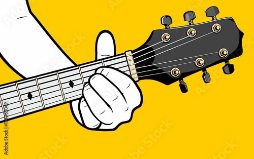 Man hand playing guitar A chord