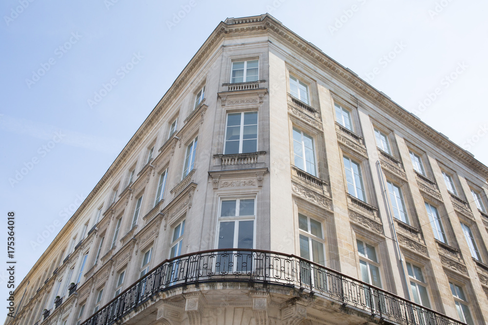 residential buildings. Old Paris architecture, beautiful facade, typical french houses on sunny day.