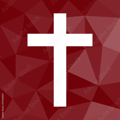 Kreuz - Religion - Icon mit geometrischem Hintergrund rot