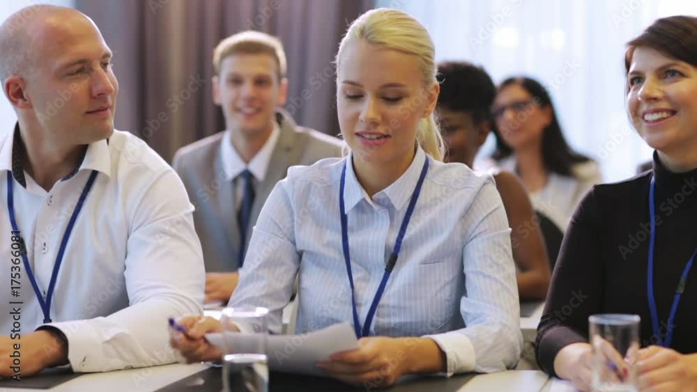 businesswoman at business conference speaking businesswoman at business conference speaking
