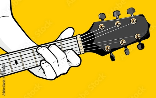 Man hand playing guitar C chord